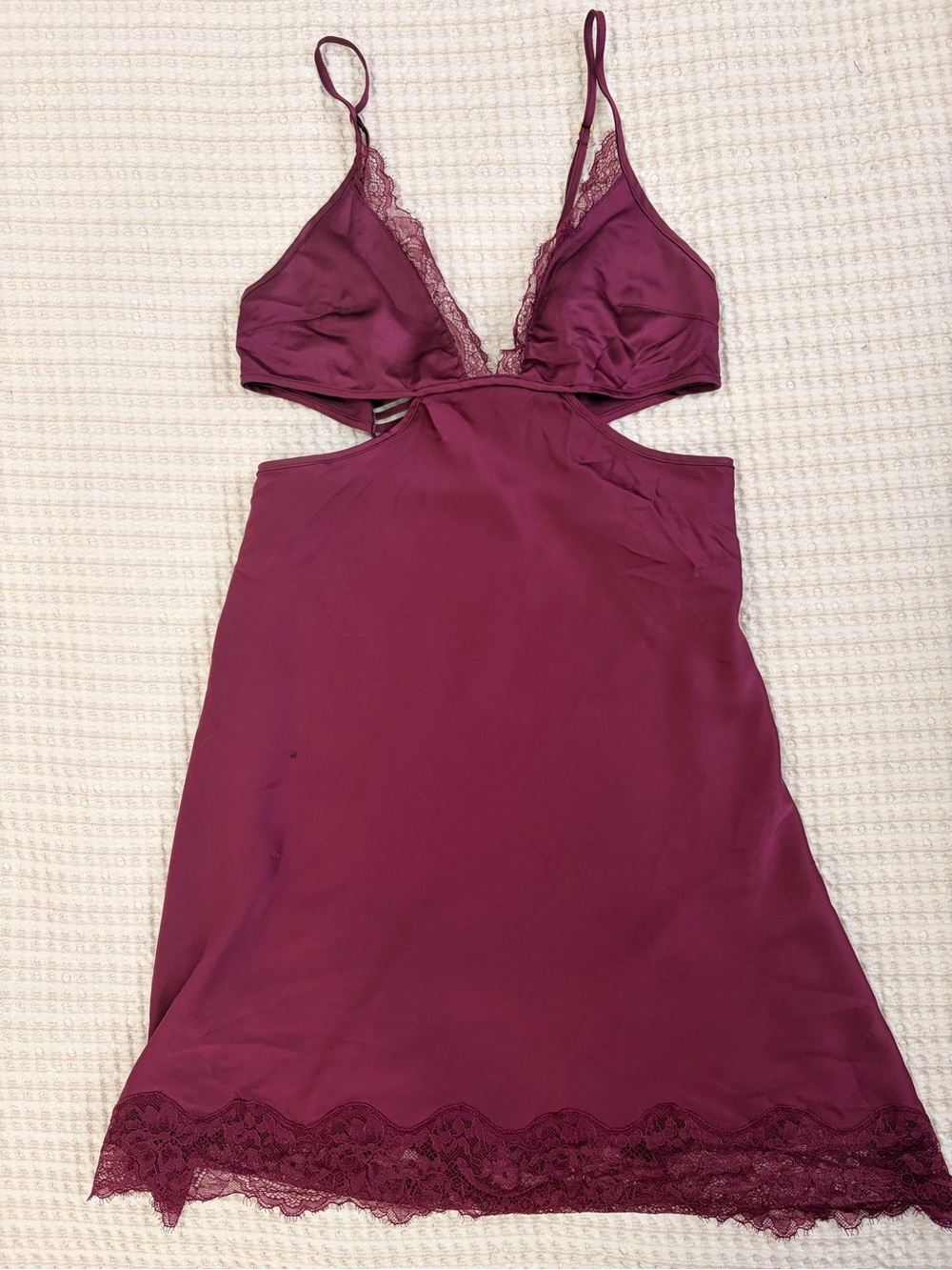 Victoria's Secret Burgundy Lace Trim Plunge Chemise
